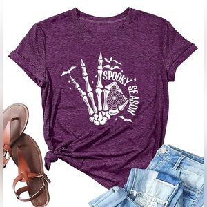 Halloween Shirts Women Spider Web Funny Graphic Tee purple